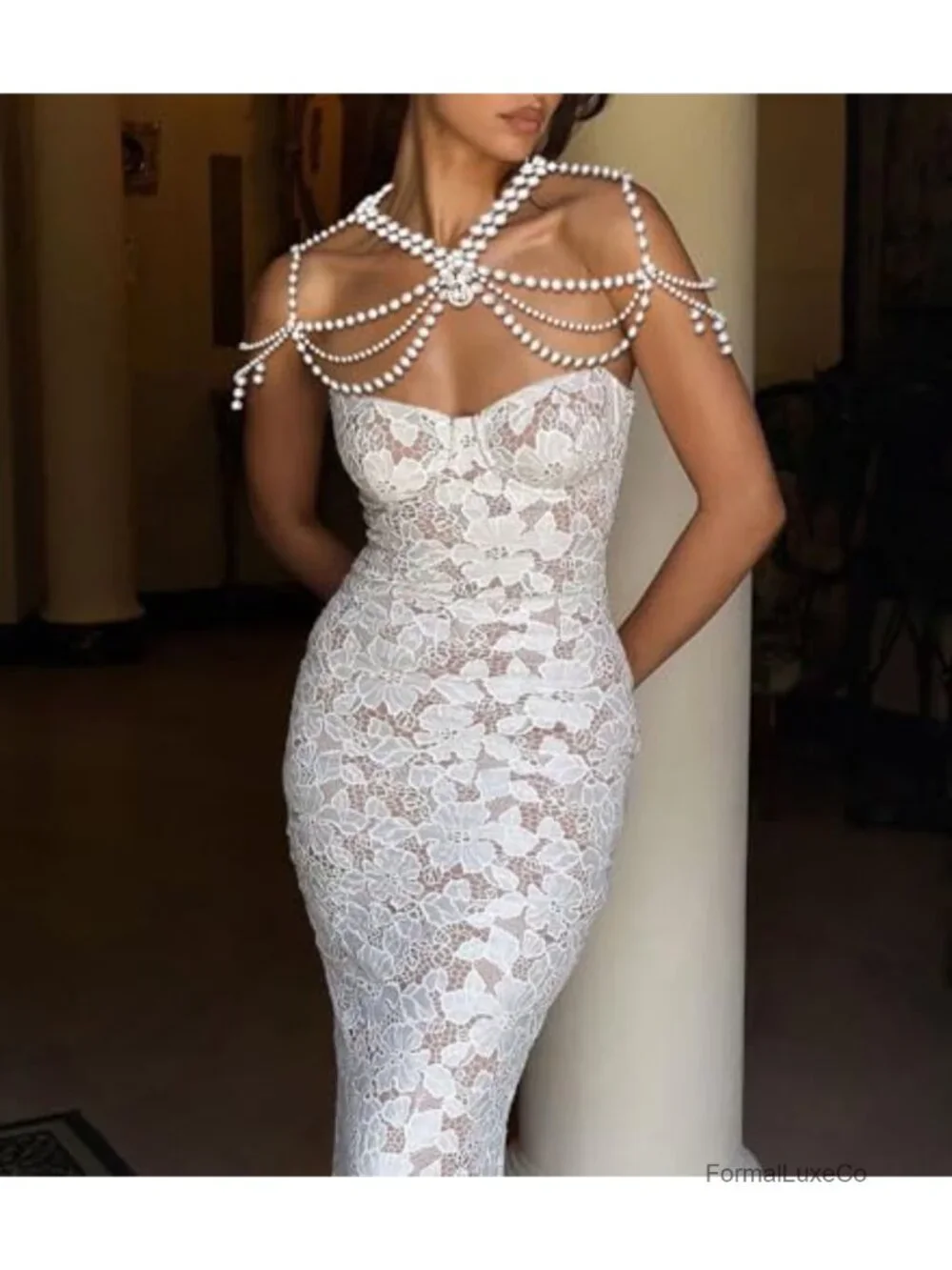Pearl Shoulder Chain Body Jewelry Bridal Wedding Party Statement Necklace